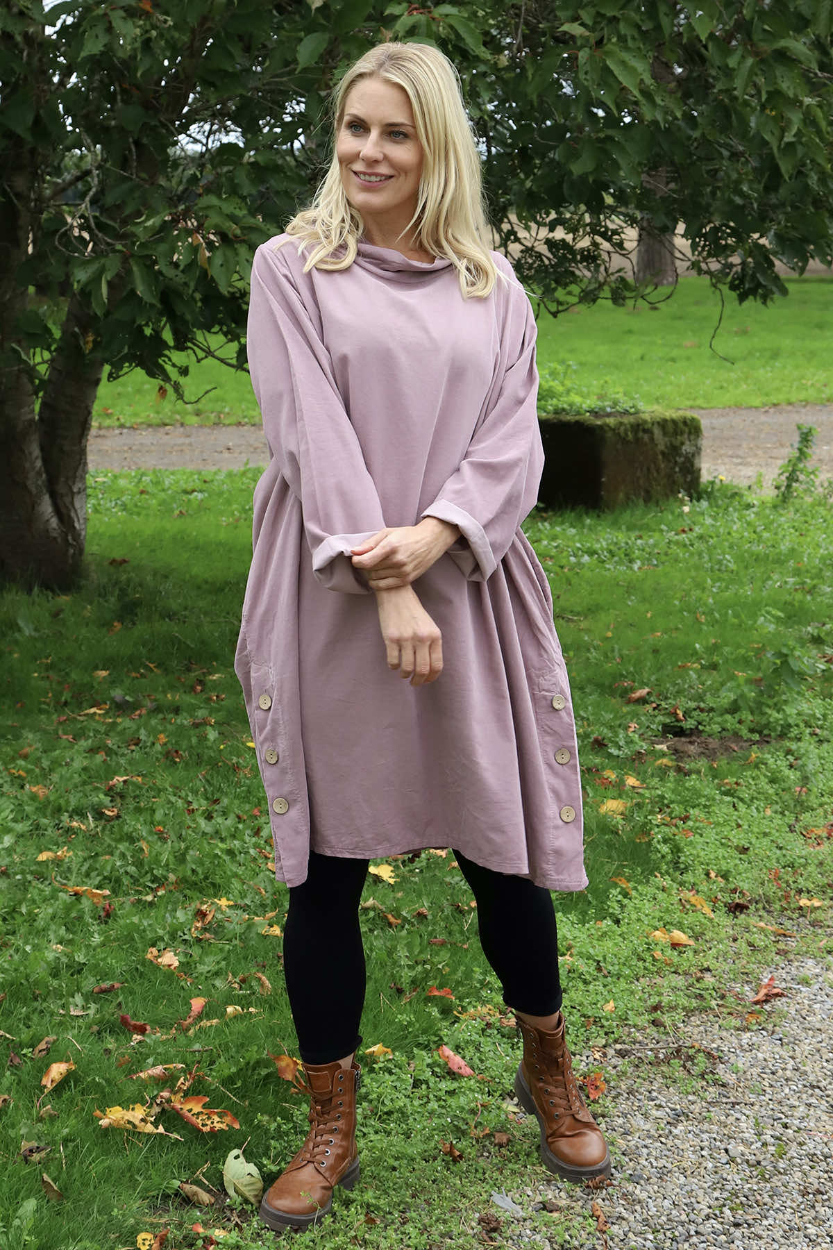 Izzy Button Detail Needlecord Dress Mauve