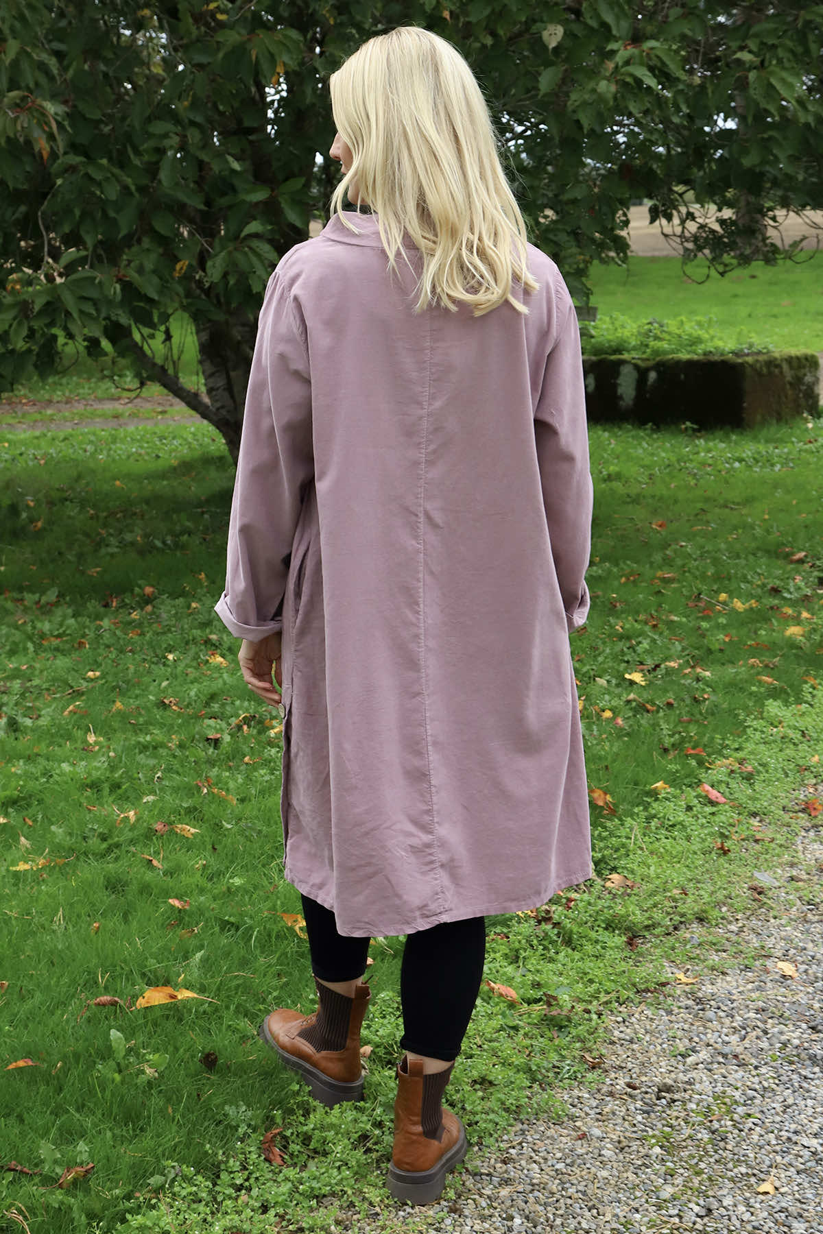 Izzy Button Detail Needlecord Dress Mauve