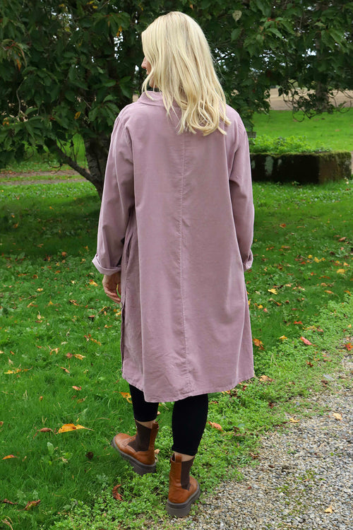 Izzy Button Detail Needlecord Dress Mauve - Image 4