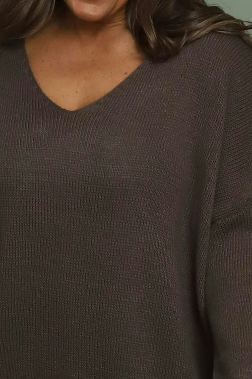 Josephine V-Neck Knitted Jumper Dark Mocha - Image 3