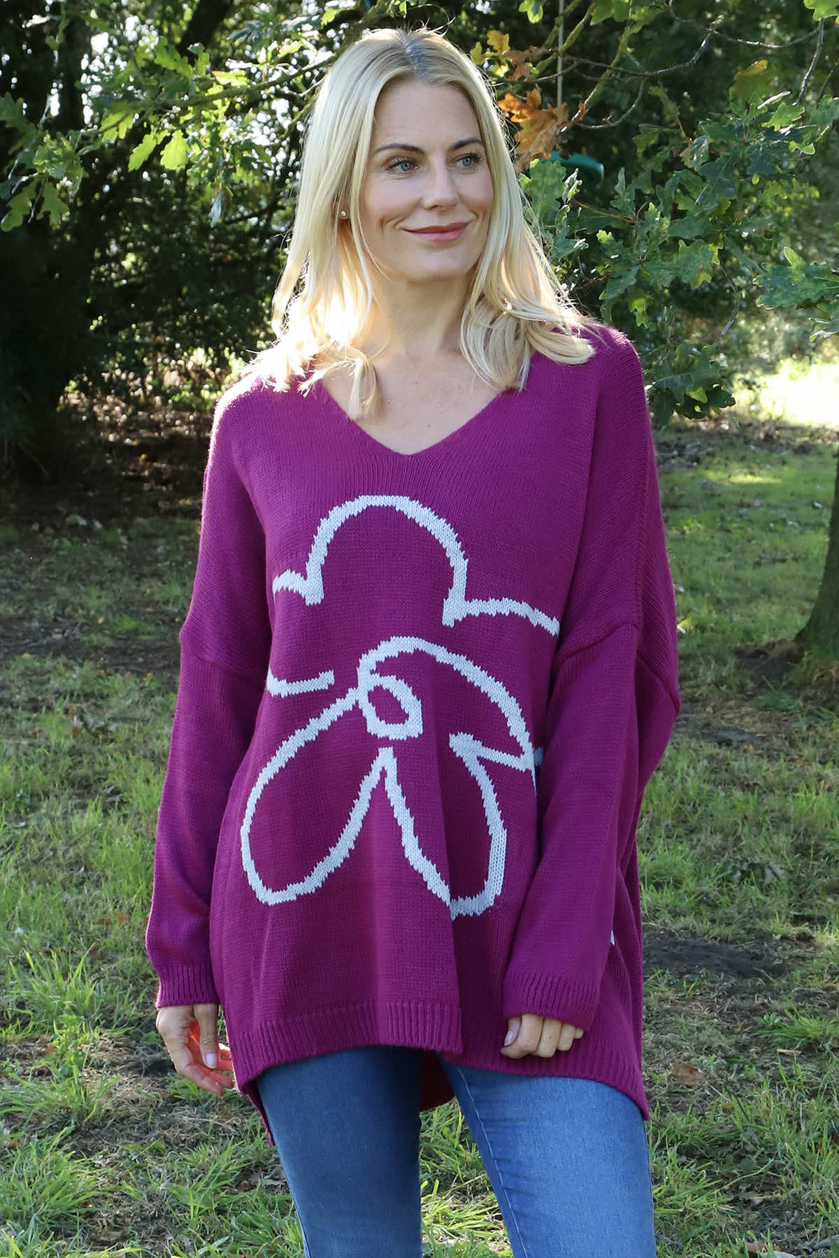 Roxanna Flower Knitted Jumper Berry