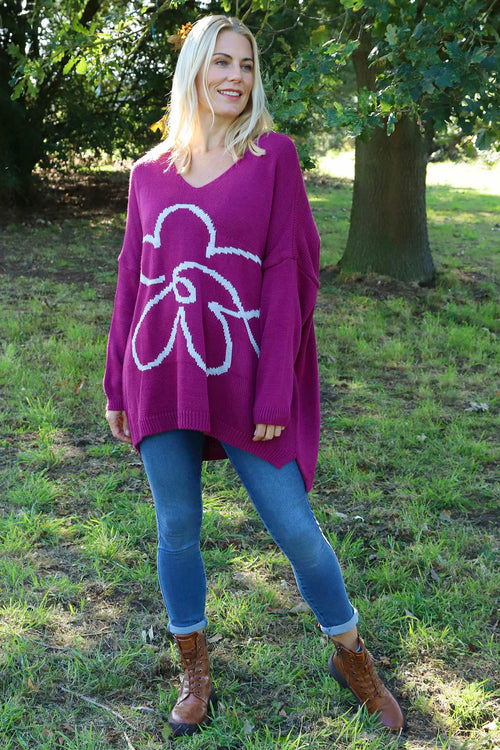 Roxanna Flower Knitted Jumper Berry - Image 3