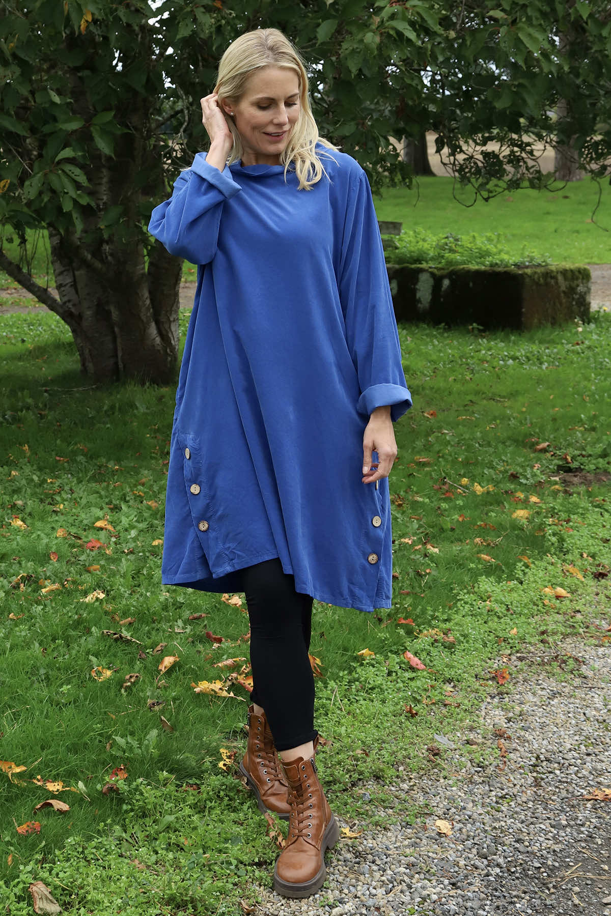 Izzy Button Detail Needlecord Dress Cobalt