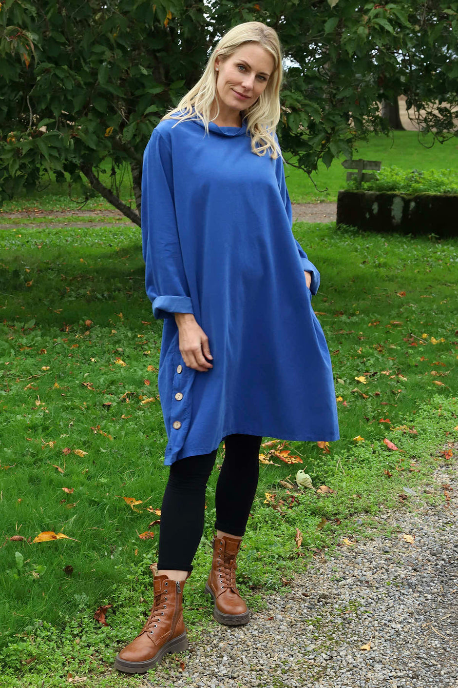 Izzy Button Detail Needlecord Dress Cobalt