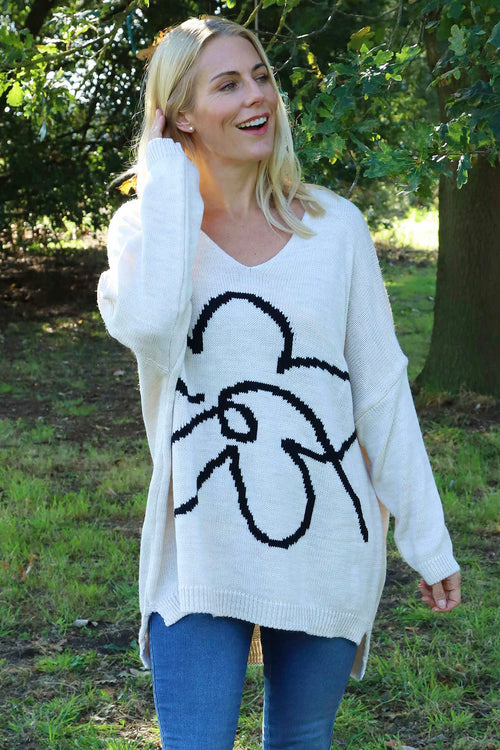 Roxanna Flower Knitted Jumper Stone - Image 3