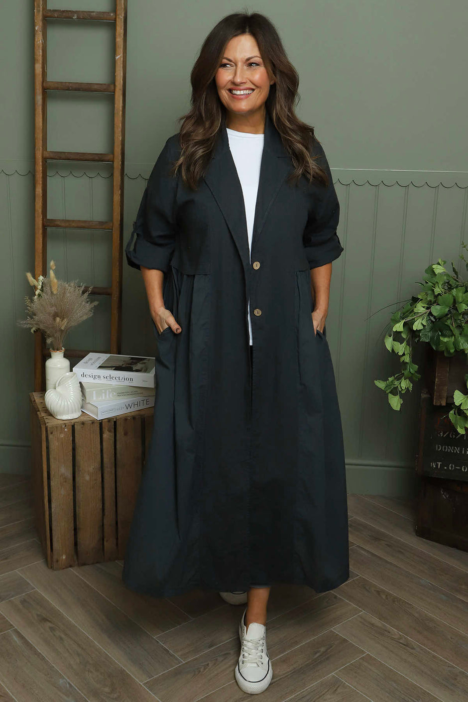 Meryl Long Cotton Jacket Charcoal