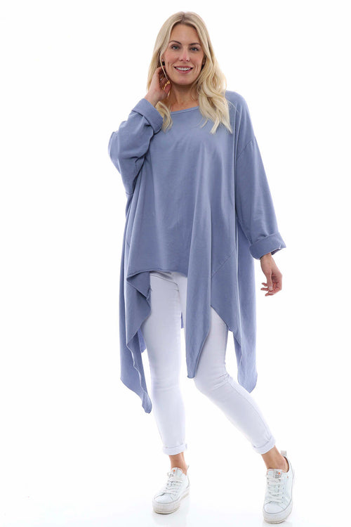 Caira Dipped Side Cotton Top Blue Grey - Image 1