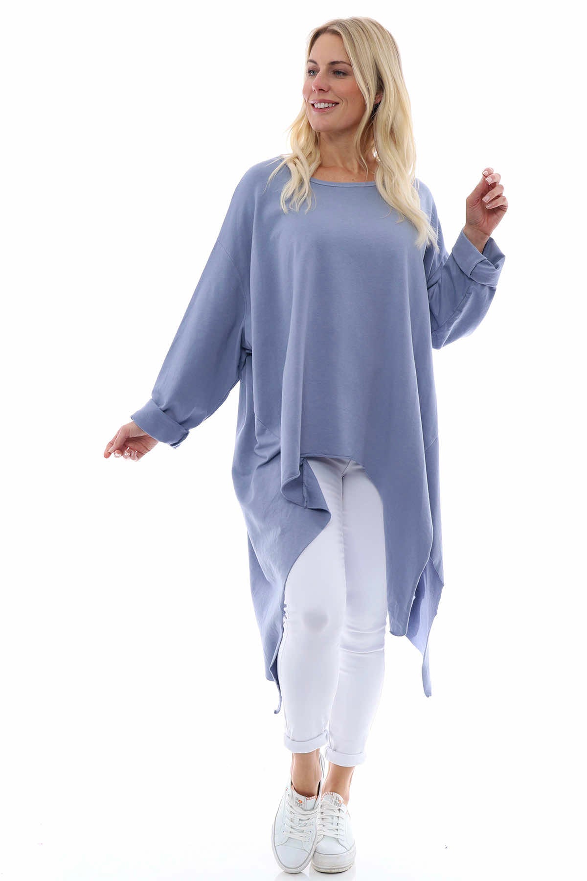 Caira Dipped Side Cotton Top Blue Grey