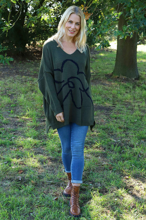 Roxanna Flower Knitted Jumper Khaki - Image 3