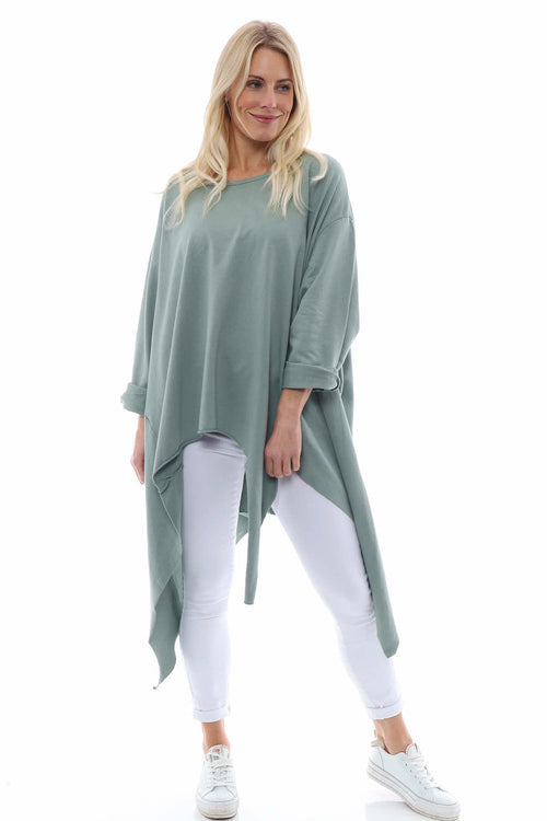 Caira Dipped Side Cotton Top Sage Green