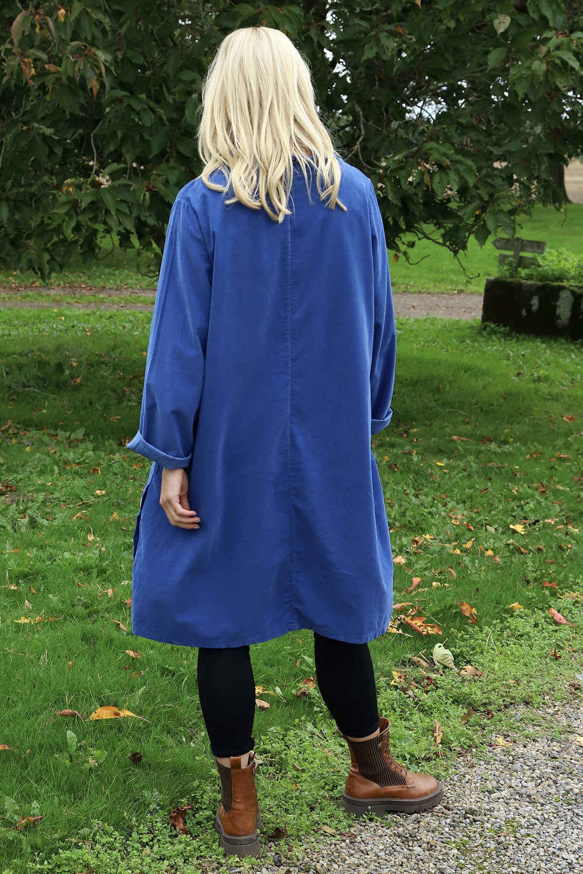 Izzy Button Detail Needlecord Dress Cobalt