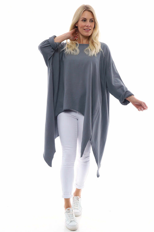 Caira Dipped Side Cotton Top Mid Grey - Image 4