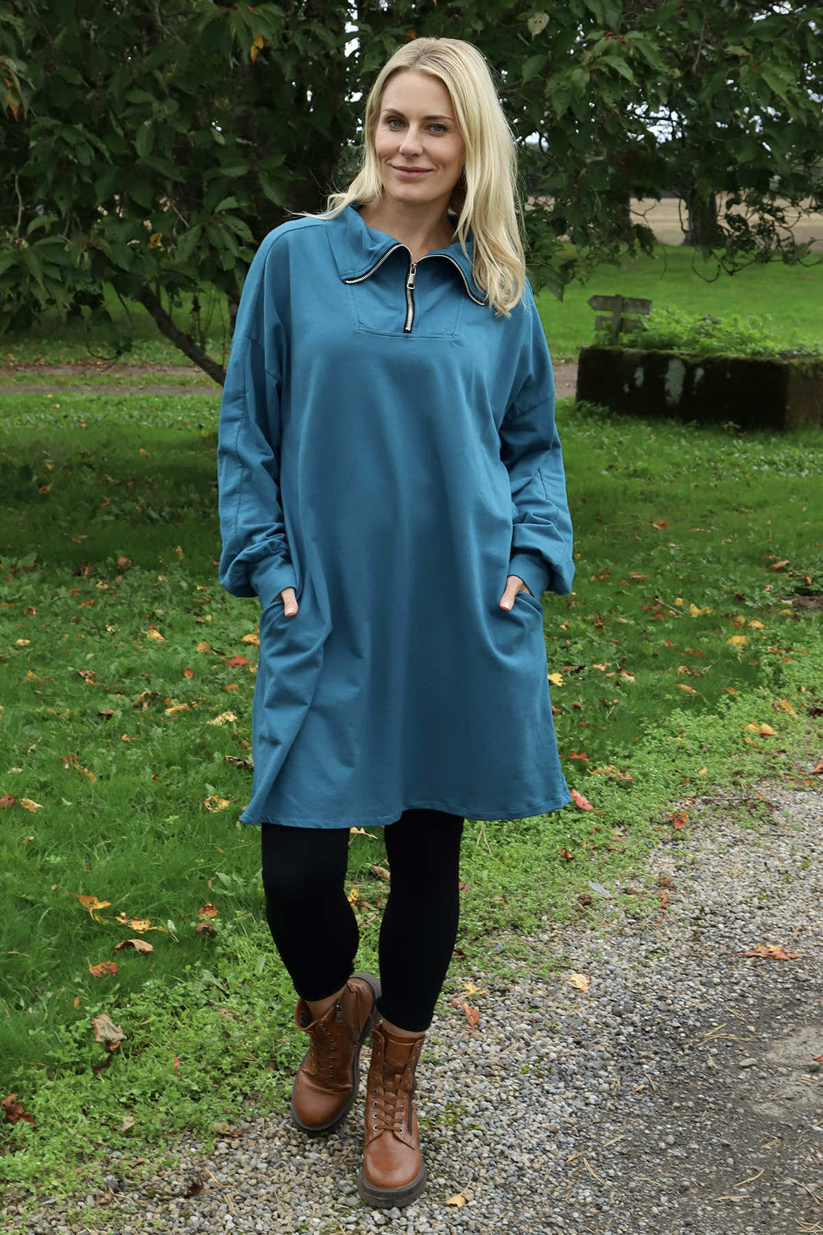 Susan Quarter Zip Cotton Sweatshirt Teal
