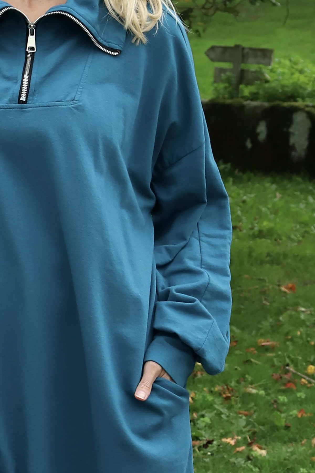 Susan Quarter Zip Cotton Sweatshirt Teal