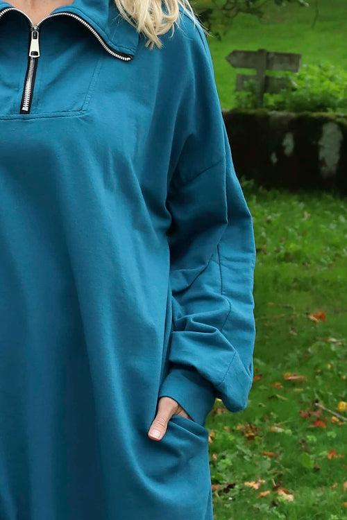Susan Quarter Zip Cotton Sweatshirt Teal - Image 3