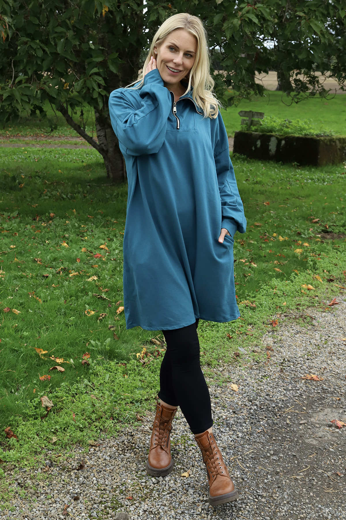 Susan Quarter Zip Cotton Sweatshirt Teal