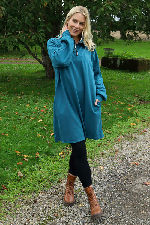 Susan Quarter Zip Cotton Sweatshirt Teal - Image 2