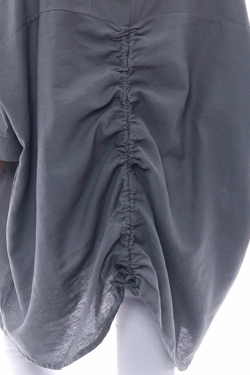 Maria Drawstring Linen Top Mid Grey - Image 7