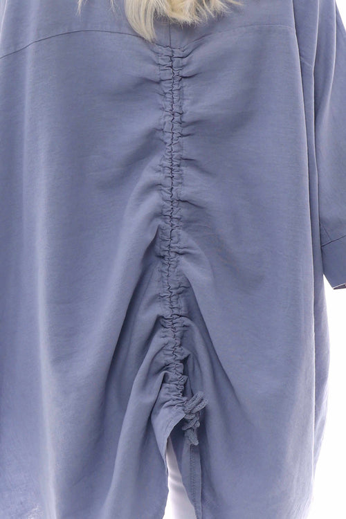 Maria Drawstring Linen Top Blue Grey - Image 5