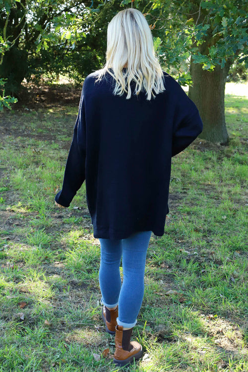 Roxanna Flower Knitted Jumper Navy - Image 4