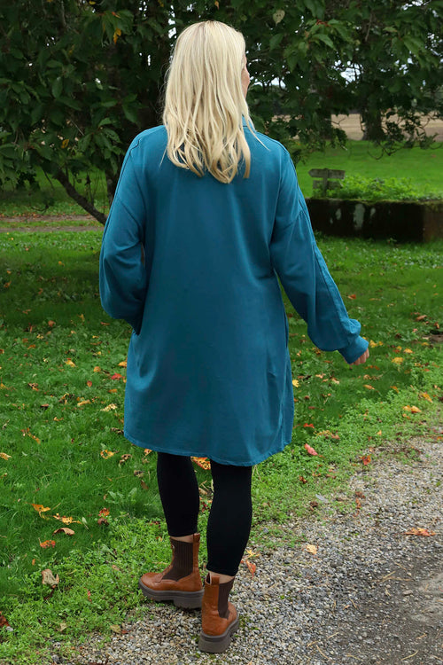 Susan Quarter Zip Cotton Sweatshirt Teal - Image 4