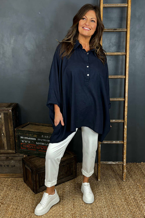 Par Linen Shirt Navy - Image 3