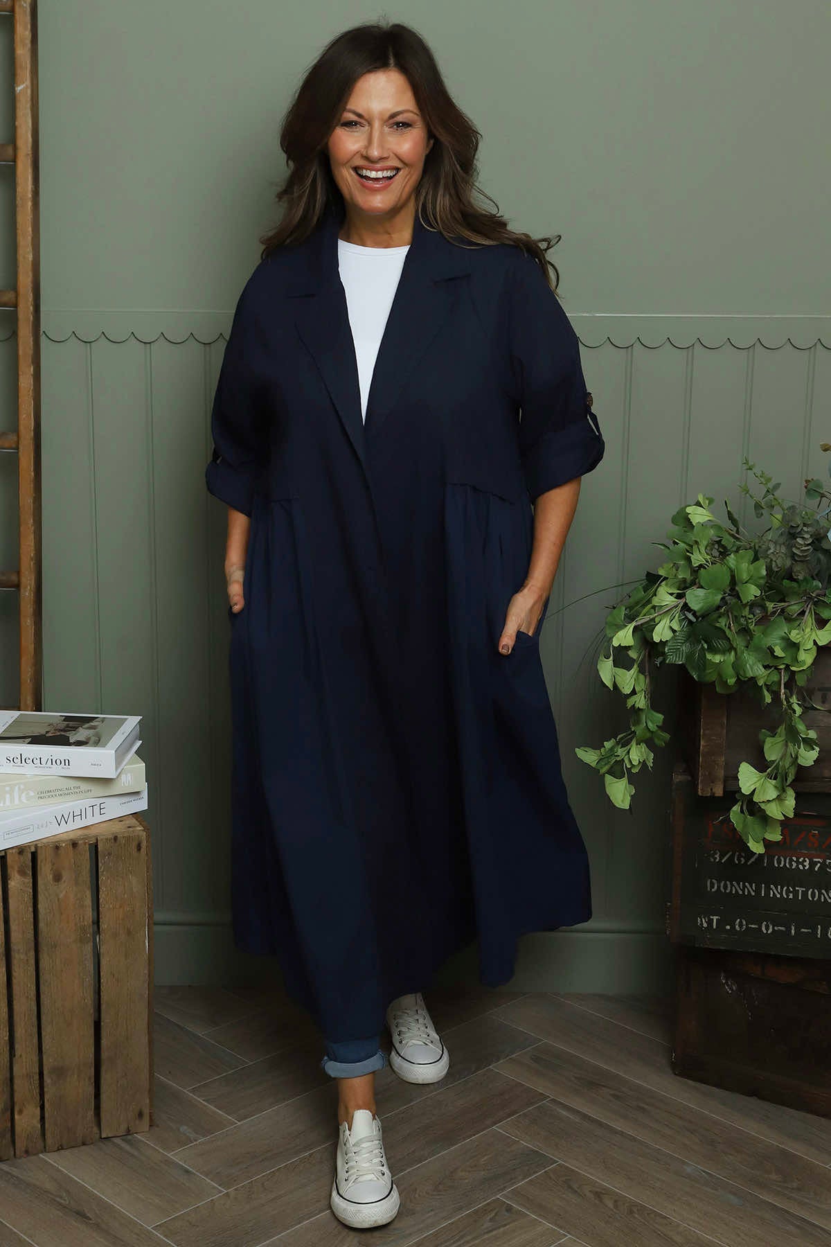Meryl Long Cotton Jacket Navy