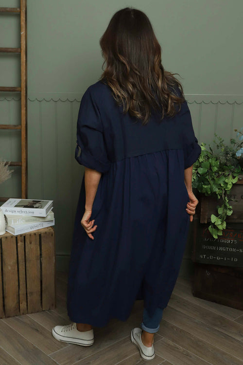 Meryl Long Cotton Jacket Navy - Image 4