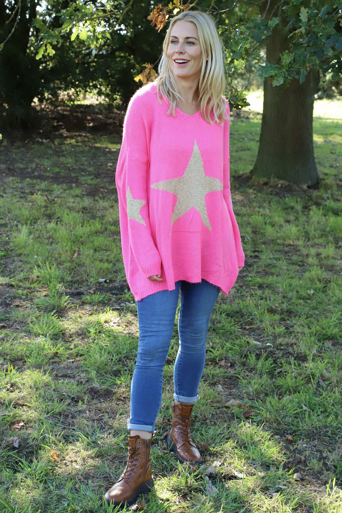 Paige Star Knitted Jumper Fuchsia