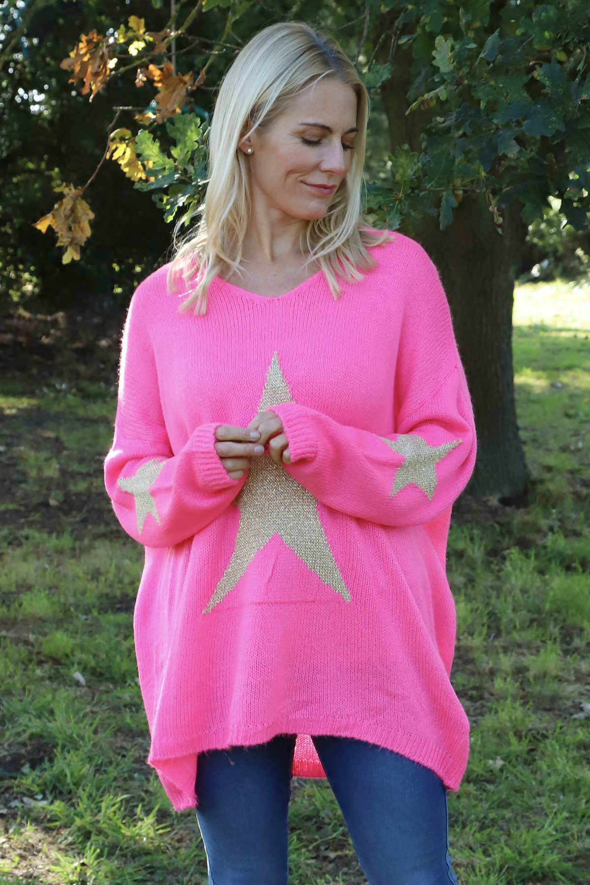 Paige Star Knitted Jumper Fuchsia