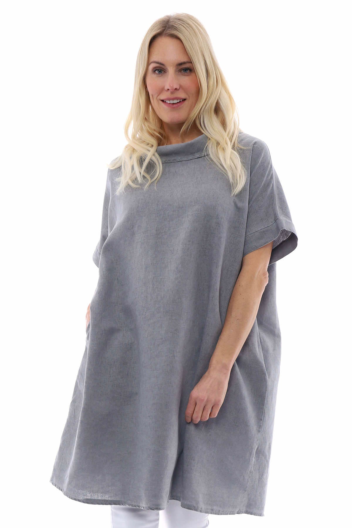 Lelia Washed Linen Tunic Mid Grey
