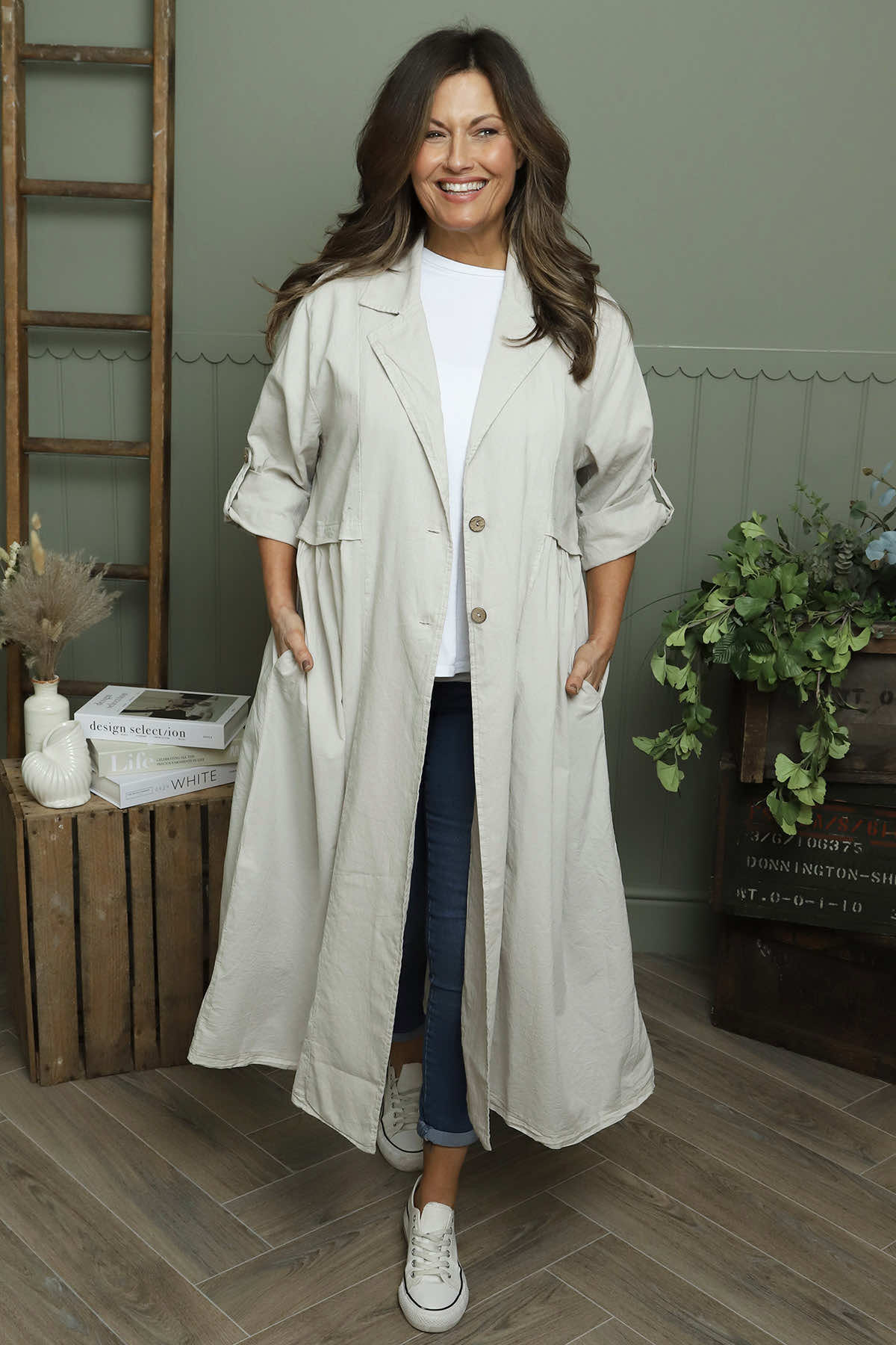 Meryl Long Cotton Jacket Stone