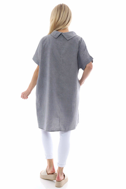 Lelia Washed Linen Tunic Mid Grey - Image 6