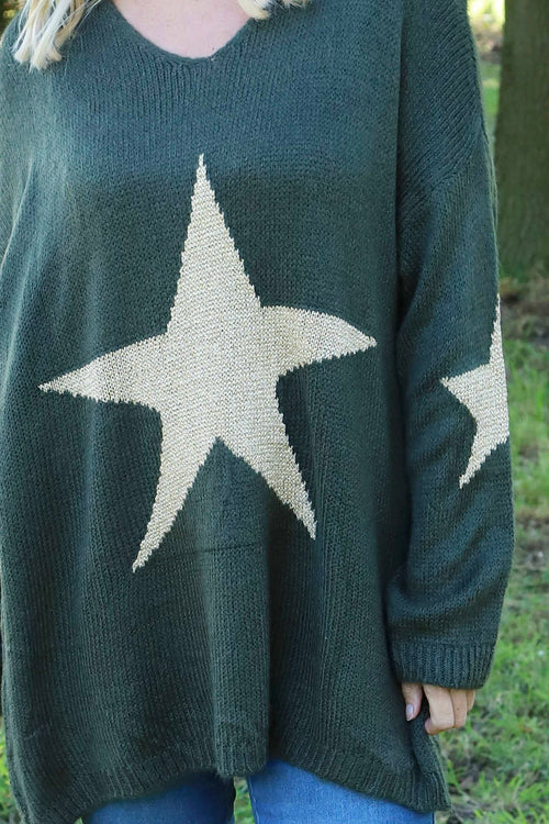Paige Star Knitted Jumper Khaki - Image 3