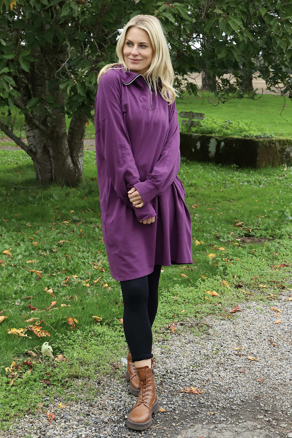 Susan Quarter Zip Cotton Sweatshirt Berry