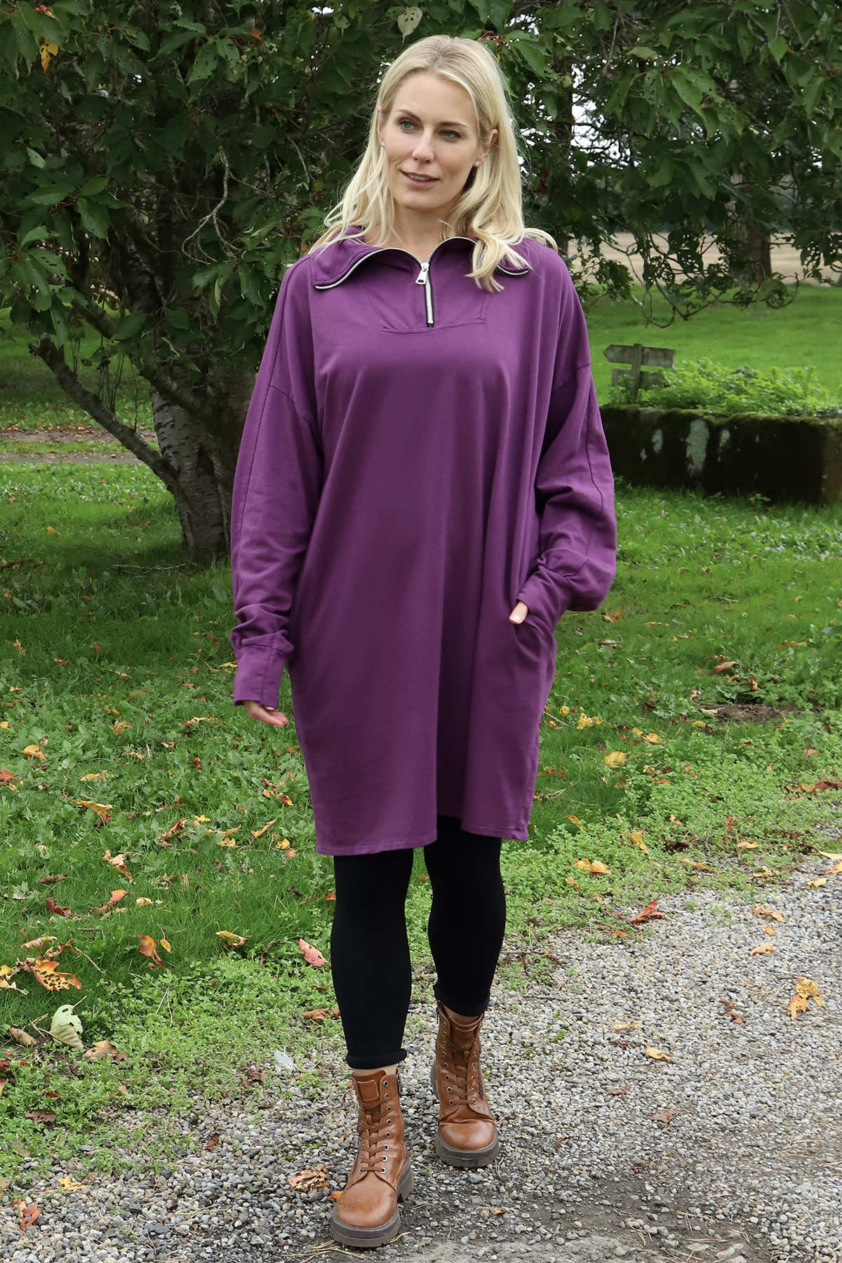 Susan Quarter Zip Cotton Sweatshirt Berry