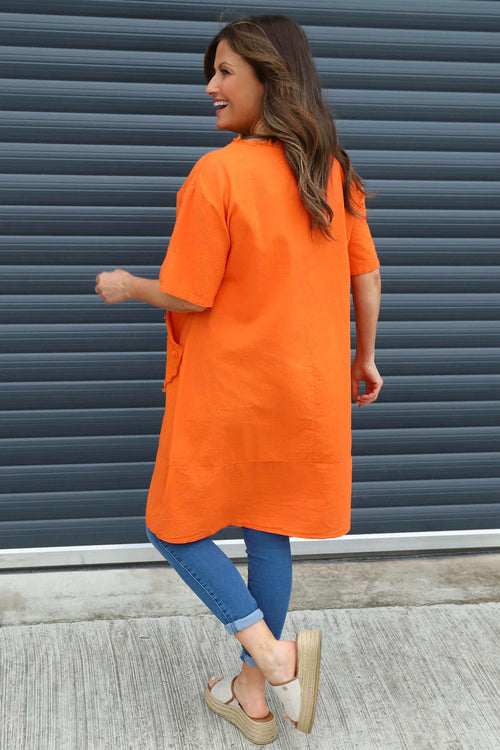 Grazia Flower Patch Linen Tunic Orange - Image 4