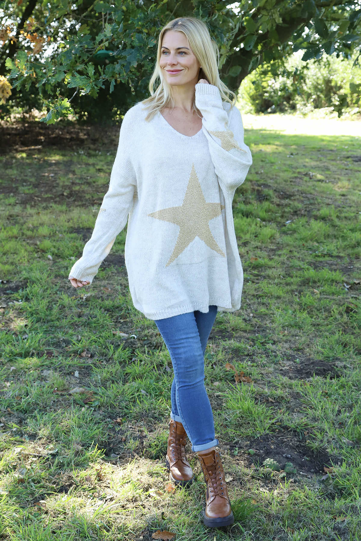 Paige Star Knitted Jumper Stone