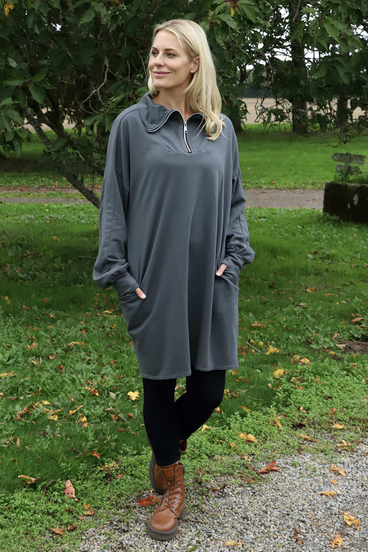 Susan Quarter Zip Cotton Sweatshirt Charcoal