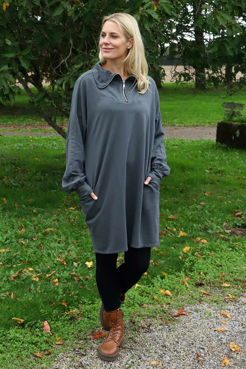 Susan Quarter Zip Cotton Sweatshirt Charcoal - Image 2