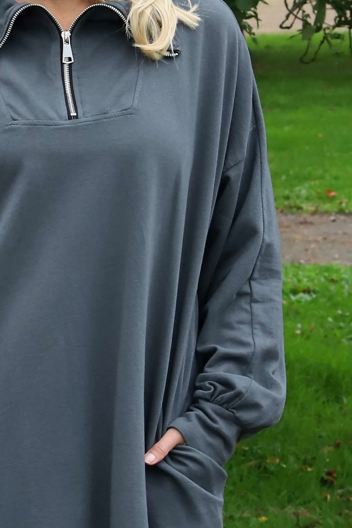 Susan Quarter Zip Cotton Sweatshirt Charcoal