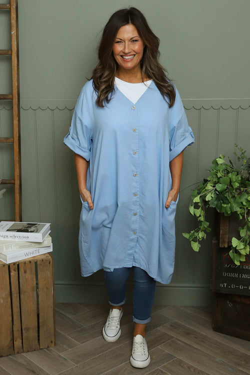Alicia Button Linen Jacket Light Blue - Image 1