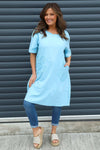 Grazia Flower Patch Linen Tunic Light Blue