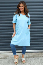 Grazia Flower Patch Linen Tunic Light Blue Light Blue - Grazia Flower Patch Linen Tunic Light Blue