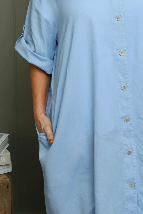 Alicia Button Linen Jacket Light Blue - Image 3