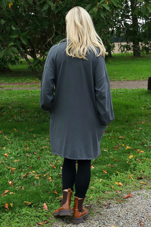 Susan Quarter Zip Cotton Sweatshirt Charcoal - Image 4