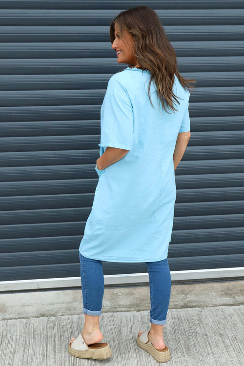 Grazia Flower Patch Linen Tunic Light Blue - Image 4