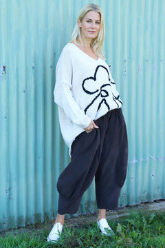 Roxanna Flower Knitted Jumper Stone