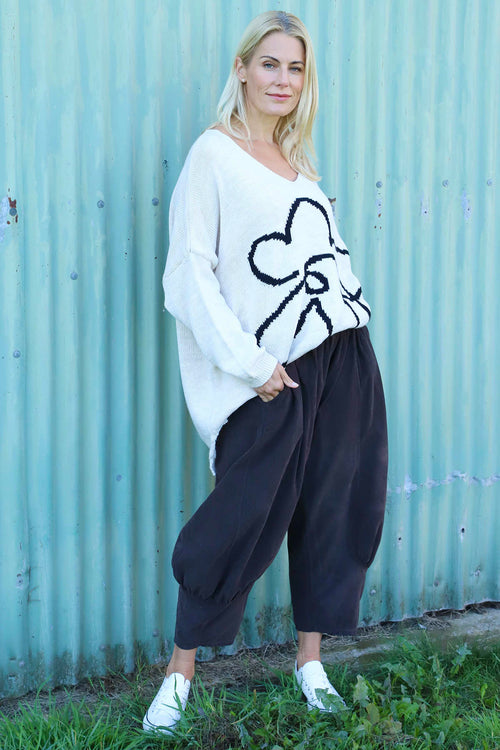 Roxanna Flower Knitted Jumper Stone - Image 1