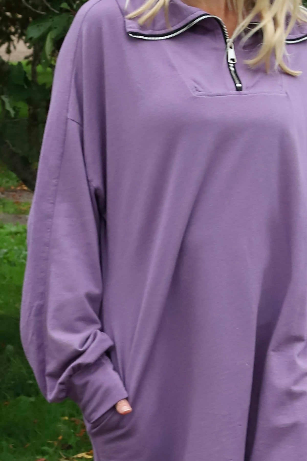 Susan Quarter Zip Cotton Sweatshirt Purple